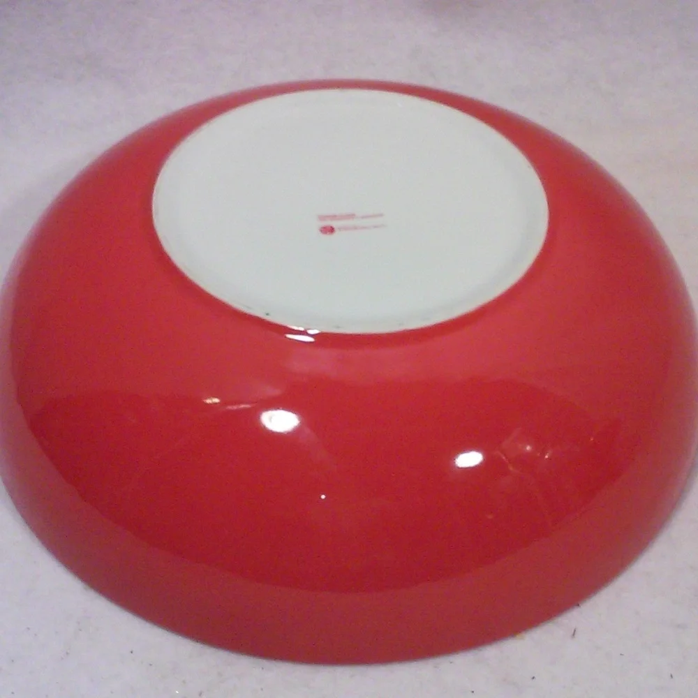 Vintage Porcelain Red Serving Bowl Winter Christmas